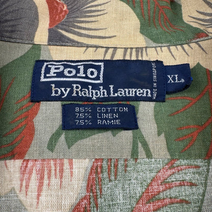 90s Polo by Ralph Lauren Green Cotton x Linen x Ramie Flower Open Collar Shirt XL