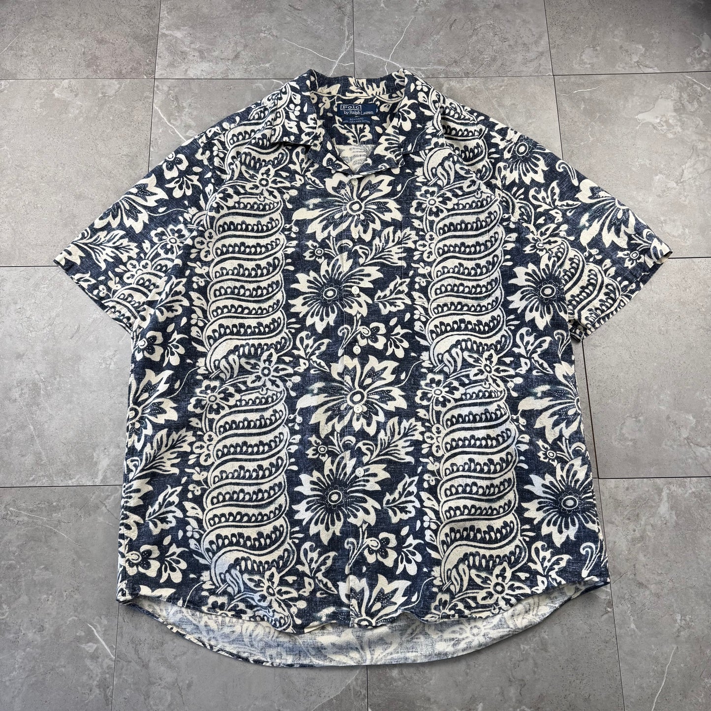 00s Polo by Ralph Lauren Bonnard Navy / Black Paisley Open Collar Shirt