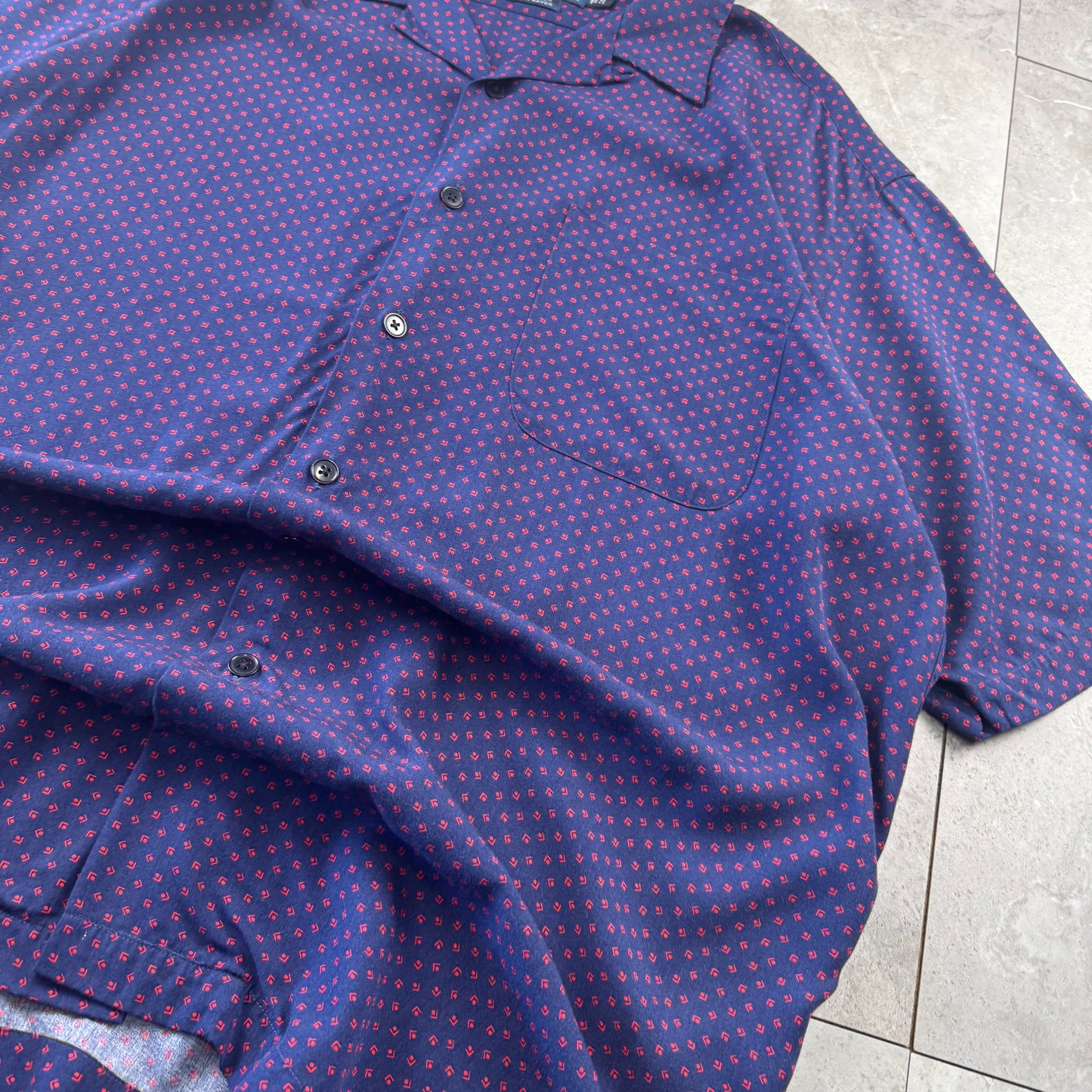 00s Polo by Ralph Lauren Clayton Purple Dot Pattern Rayon Open Collar Shirt M