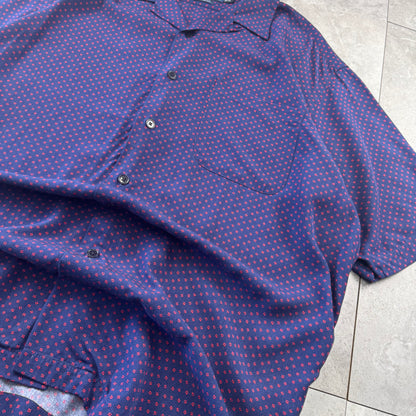 00s Polo by Ralph Lauren Clayton Purple Dot Pattern Rayon Open Collar Shirt M