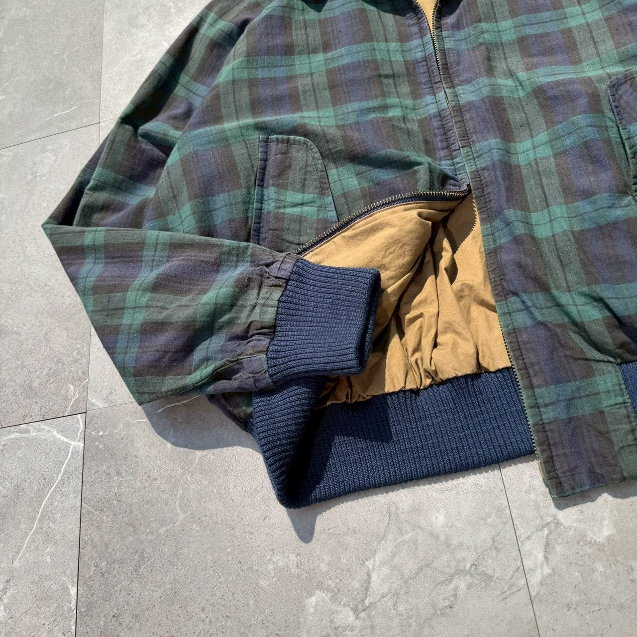 80s-90s Ralph Lauren Green Navy Checkered Harrington Jacket