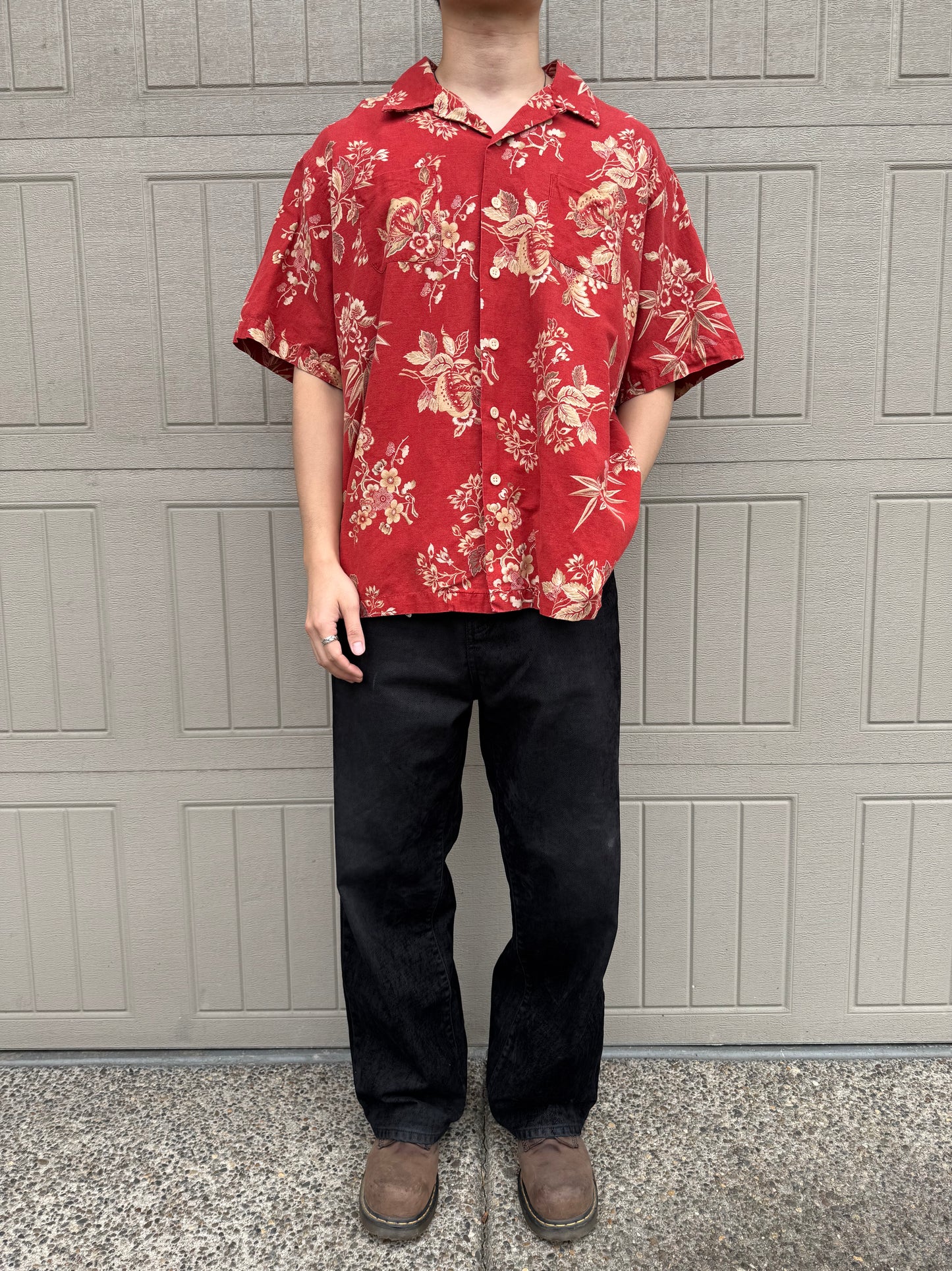 00s Polo by Ralph Lauren Vintage Camp Red Floral Open Collar Shirt