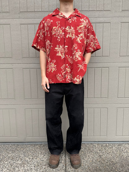 00s Polo by Ralph Lauren Vintage Camp Red Floral Open Collar Shirt