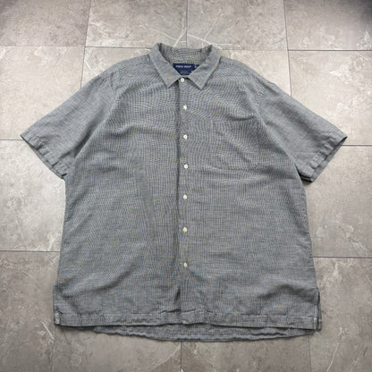 00s Ralph Lauren Polo Golf Clayton Black/White Houndstooth Linen x Cotton Short Sleeve Shirt XL