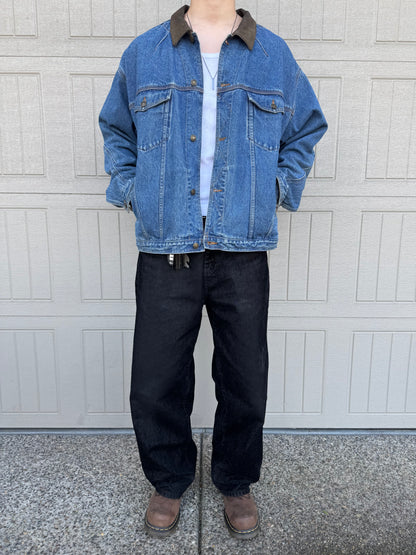 90s St. John's Bay Leather Collar Denim Jacket