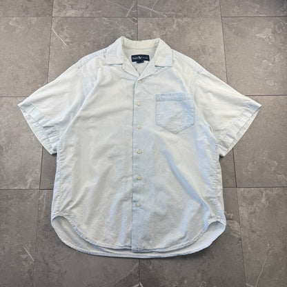 80s Ralph Lauren Faded Light Blue Sleeve Logo Open Collar Shirt Size 4