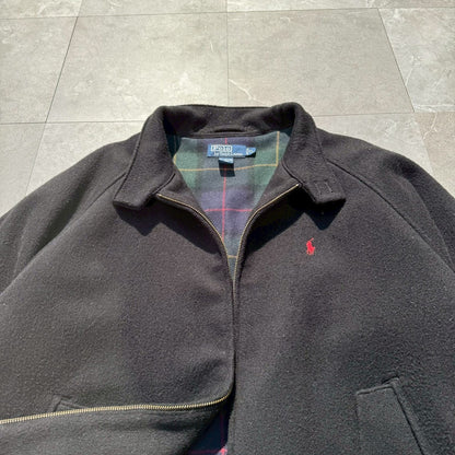 90s-00s Ralph Lauren Black Checkered Lined Wool Harrington Jacket