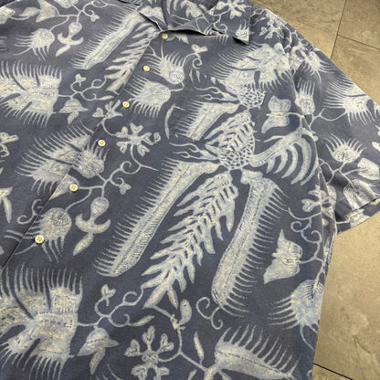 90s Polo by Ralph Lauren Faded Blue Cotton x Linen x Ramie Open Collar Shirt