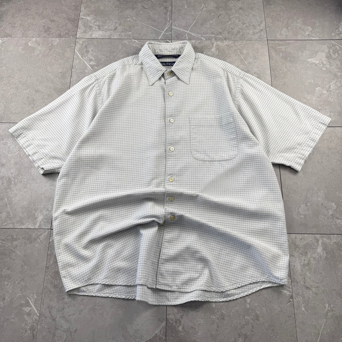 90s Nautica White Checkered Short Sleeve Shirt XL