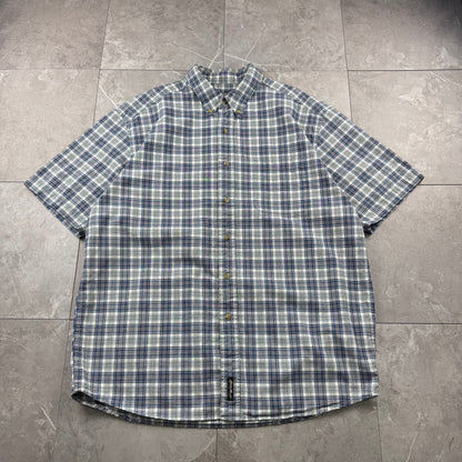 00s Eddie Bauer Blue/White Checkered Button Down Short Sleeve Shirt L