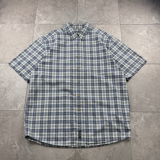 00s Eddie Bauer Blue/White Checkered Button Down Short Sleeve Shirt L