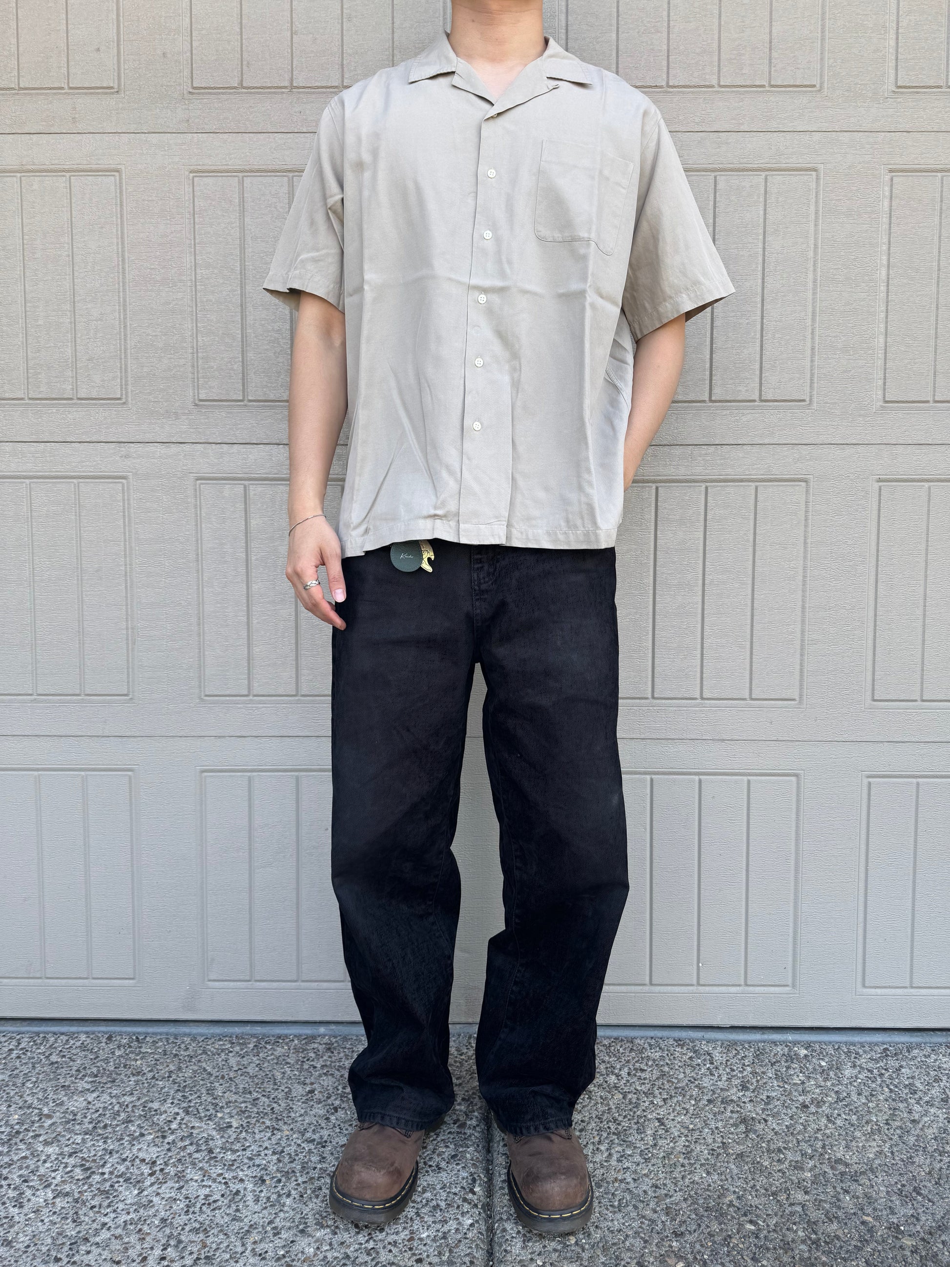 90s-00s Ralph Lauren “Caldwell” No-Pony Beige Silk x Cotton Open Collar Shirt KiiChain Clothing