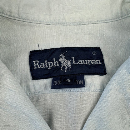 80s Ralph Lauren Faded Light Blue Sleeve Logo Open Collar Shirt Size 4