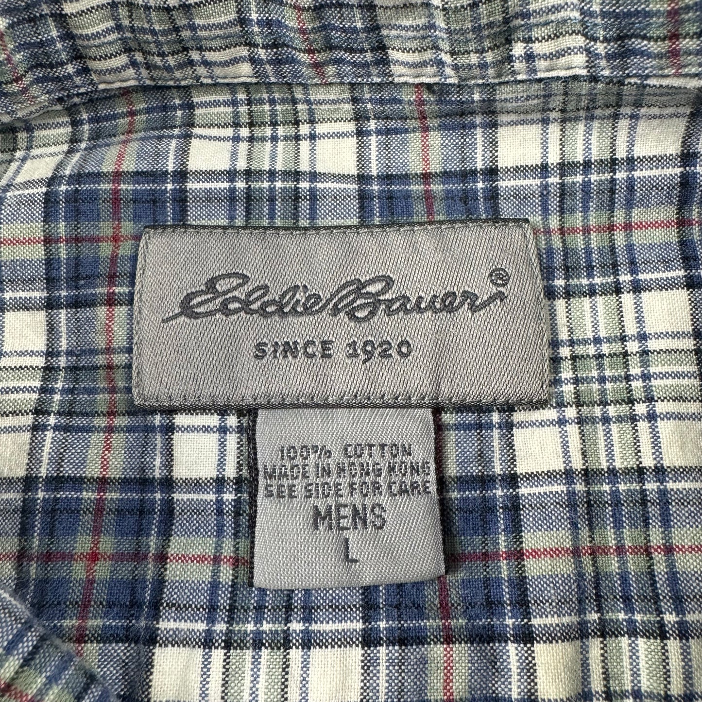 00s Eddie Bauer Blue/White Checkered Button Down Short Sleeve Shirt L
