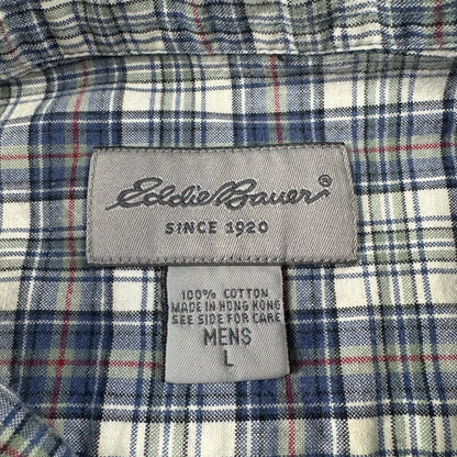 00s Eddie Bauer Blue/White Checkered Button Down Short Sleeve Shirt L