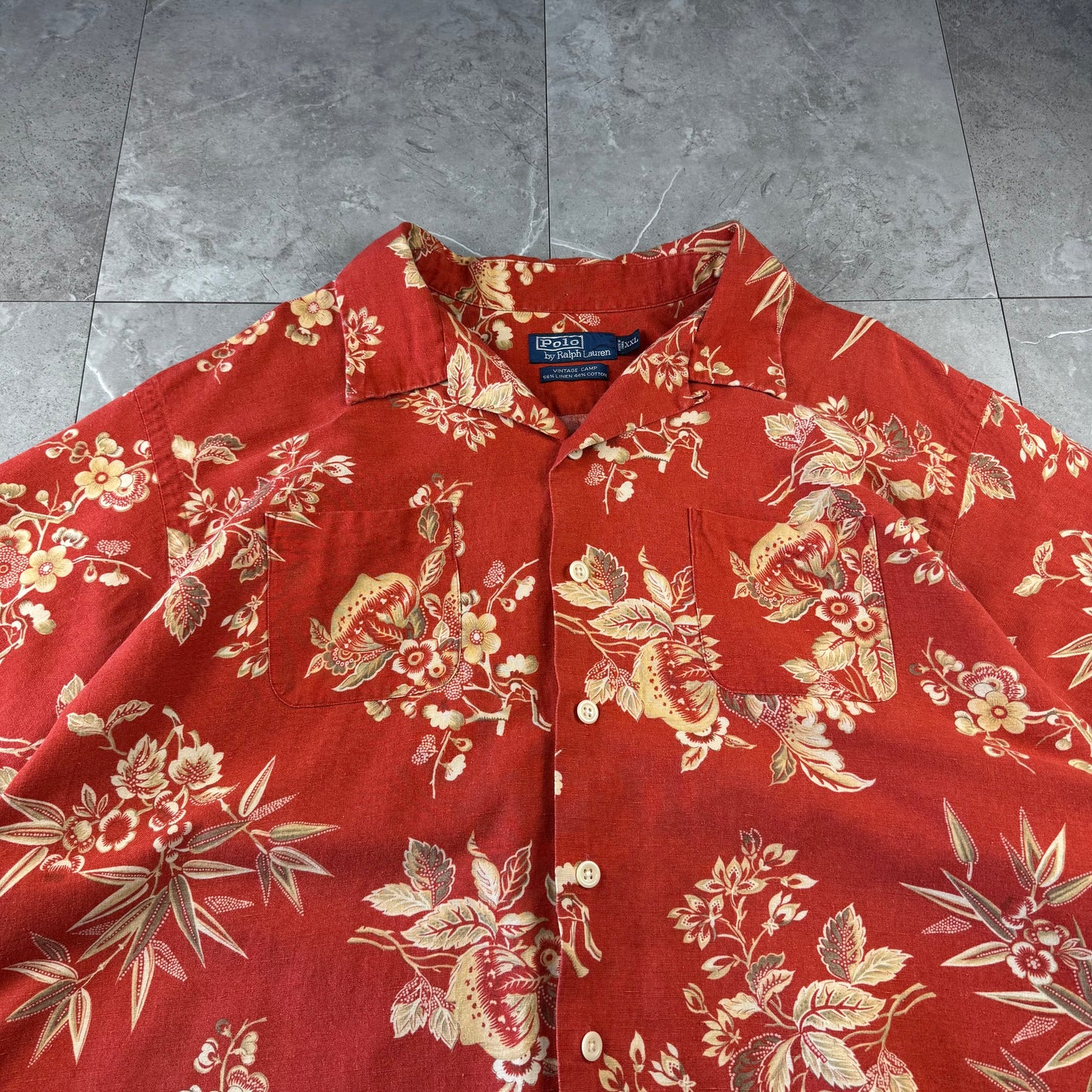 00s Polo by Ralph Lauren Vintage Camp Red Floral Open Collar Shirt