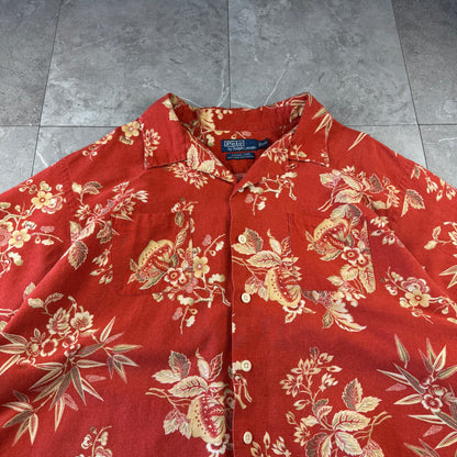 00s Polo by Ralph Lauren Vintage Camp Red Floral Open Collar Shirt
