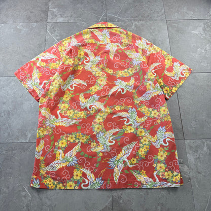 00s Polo by Ralph Lauren Red Rare Crane Graphic Open Collar Shirt L