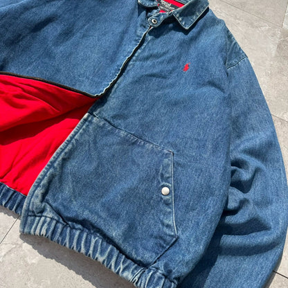 80s-90s Ralph Lauren Made in USA Red Fleece Lined Denim Swing Top Jacket