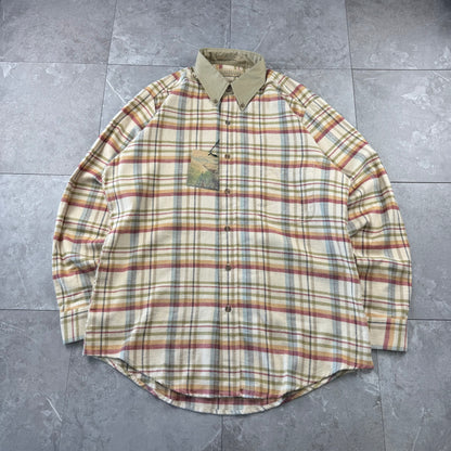 90s-00s Claybrooke Outdoors Beige Checkered Flannel Button Down Shirt