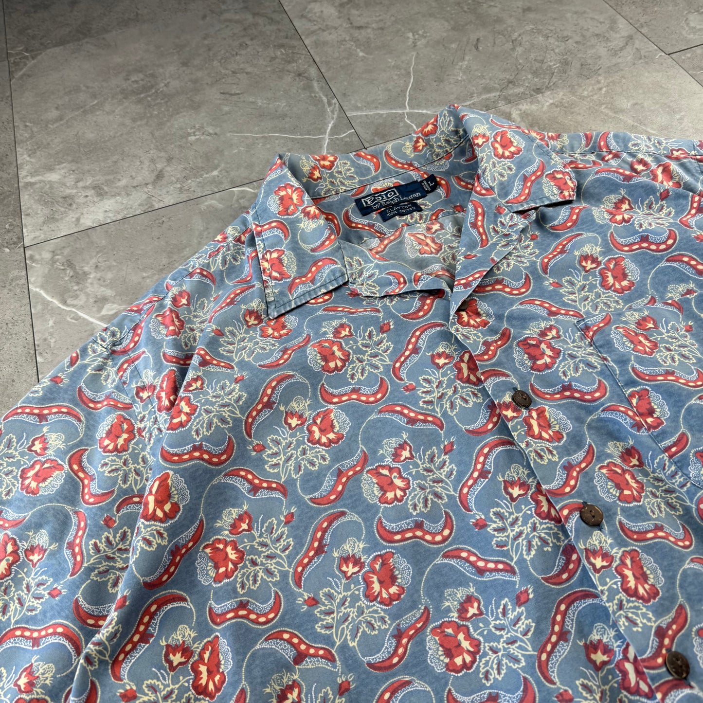 00s Polo by Ralph Lauren Clayton Blue Paisley Open Collar Shirt