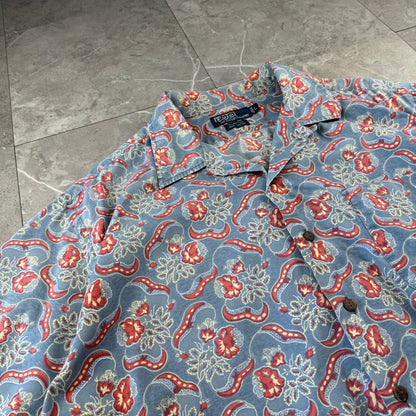 00s Polo by Ralph Lauren Clayton Blue Paisley Open Collar Shirt