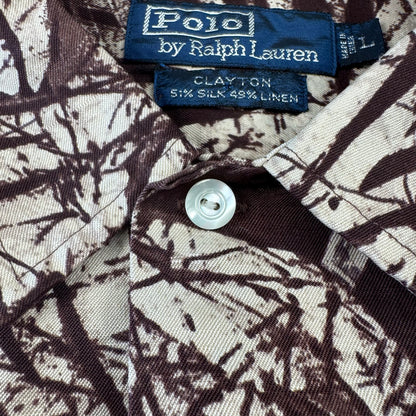 00s Polo by Ralph Lauren Clayton Brown Silk x Linen Short Sleeve Shirt L