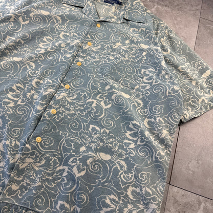 90s Polo by Ralph Lauren Faded Blue Paisley Open Collar Shirt L