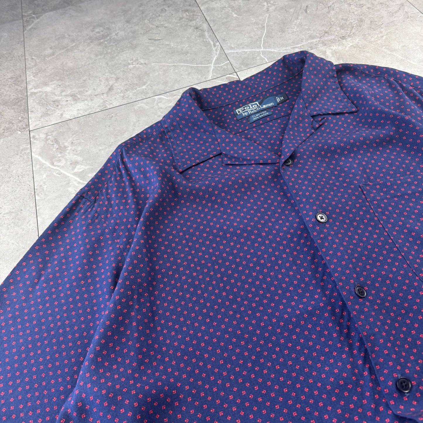 00s Polo by Ralph Lauren Clayton Purple Dot Pattern Rayon Open Collar Shirt M