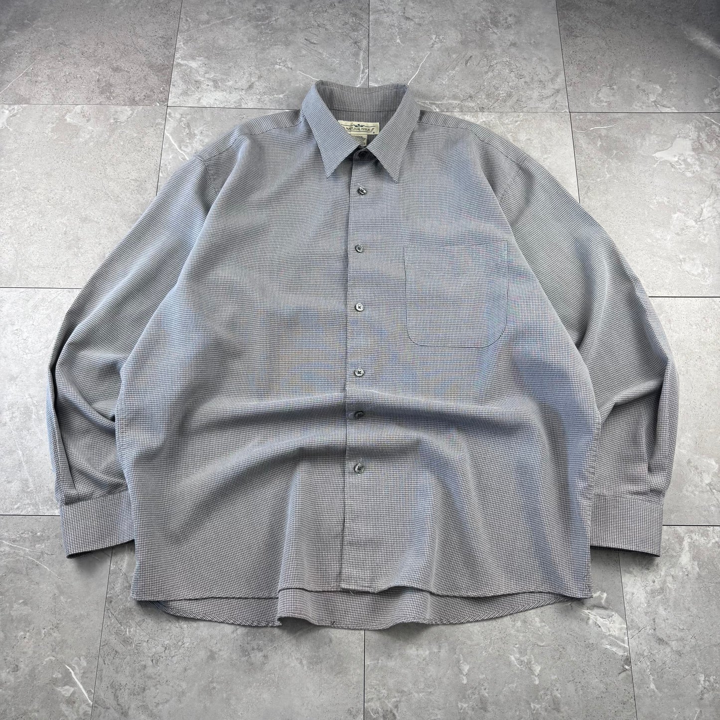 90s Natural Issue Gray Rayon Gingham Checkered Shirt