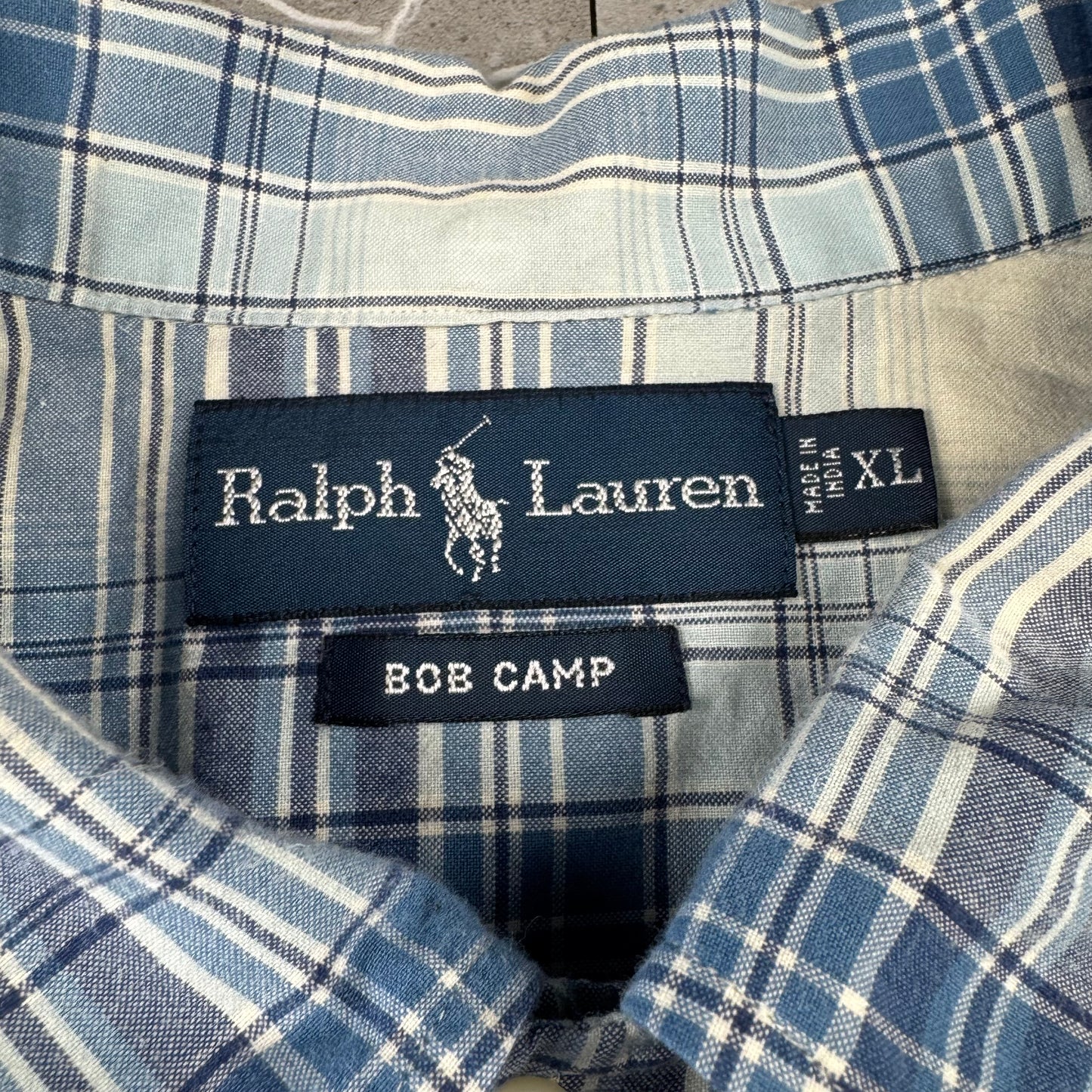 00s Ralph Lauren Bob Camp Blue Checkered Button Down Short Sleeve Shirt XL