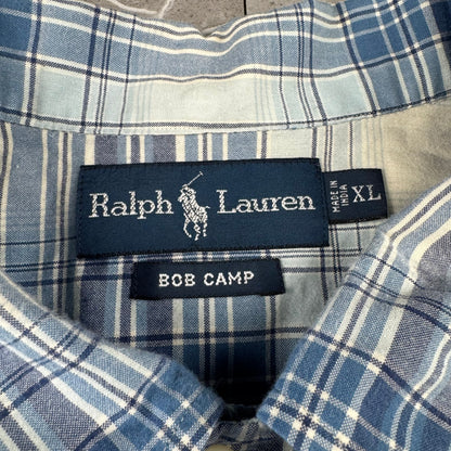 00s Ralph Lauren Bob Camp Blue Checkered Button Down Short Sleeve Shirt XL