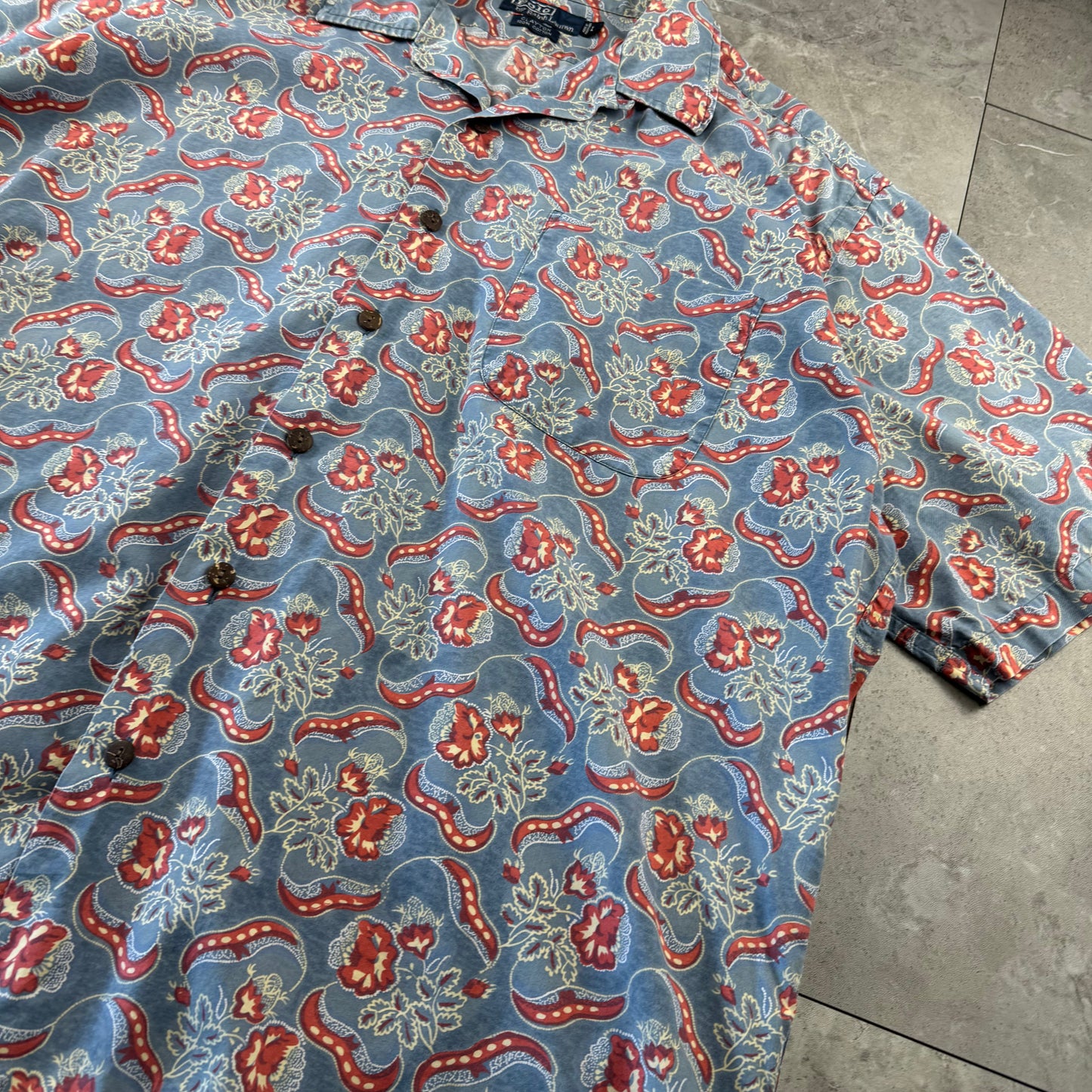 00s Polo by Ralph Lauren Clayton Blue Paisley Open Collar Shirt
