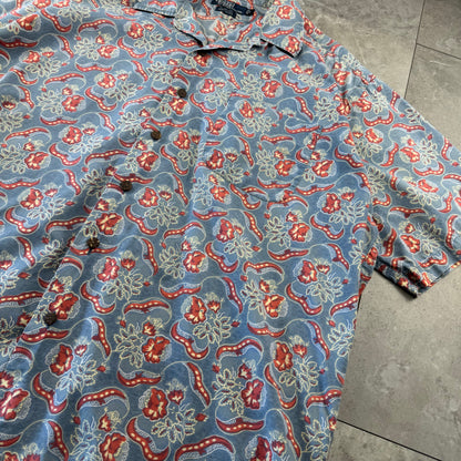 00s Polo by Ralph Lauren Clayton Blue Paisley Open Collar Shirt