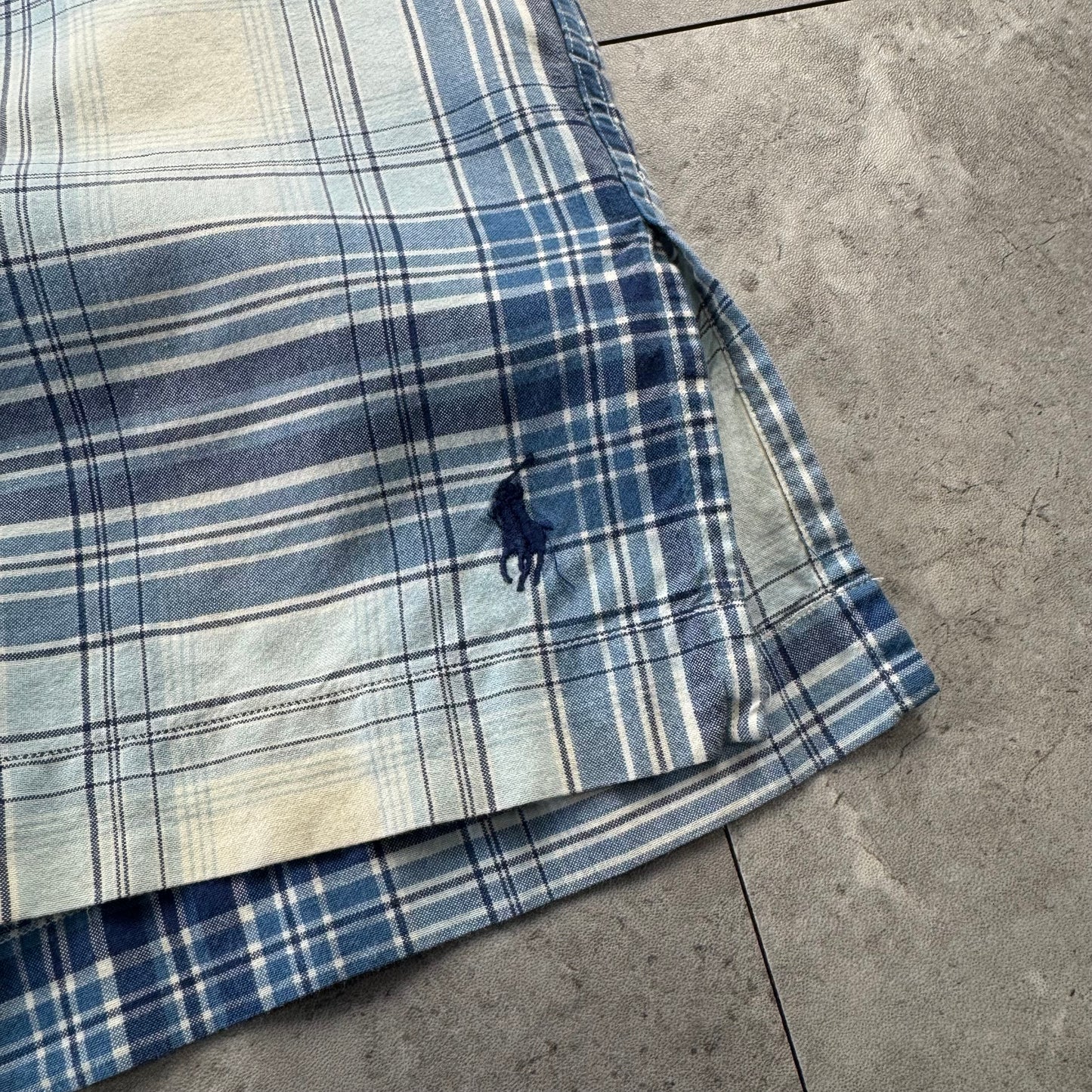 00s Ralph Lauren Bob Camp Blue Checkered Button Down Short Sleeve Shirt XL