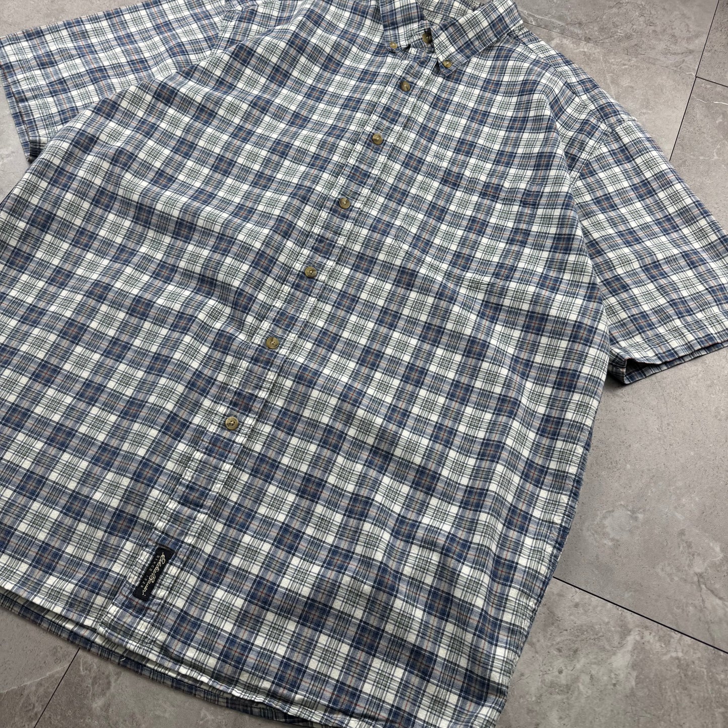 00s Eddie Bauer Blue/White Checkered Button Down Short Sleeve Shirt L