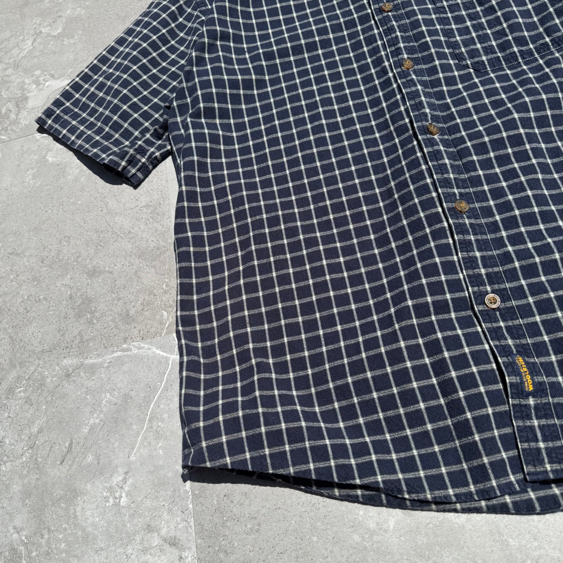 90s Wool Rich Navy Checkered Heavyweight Cotton Short Sleeve Shirt KiiChain Clothing