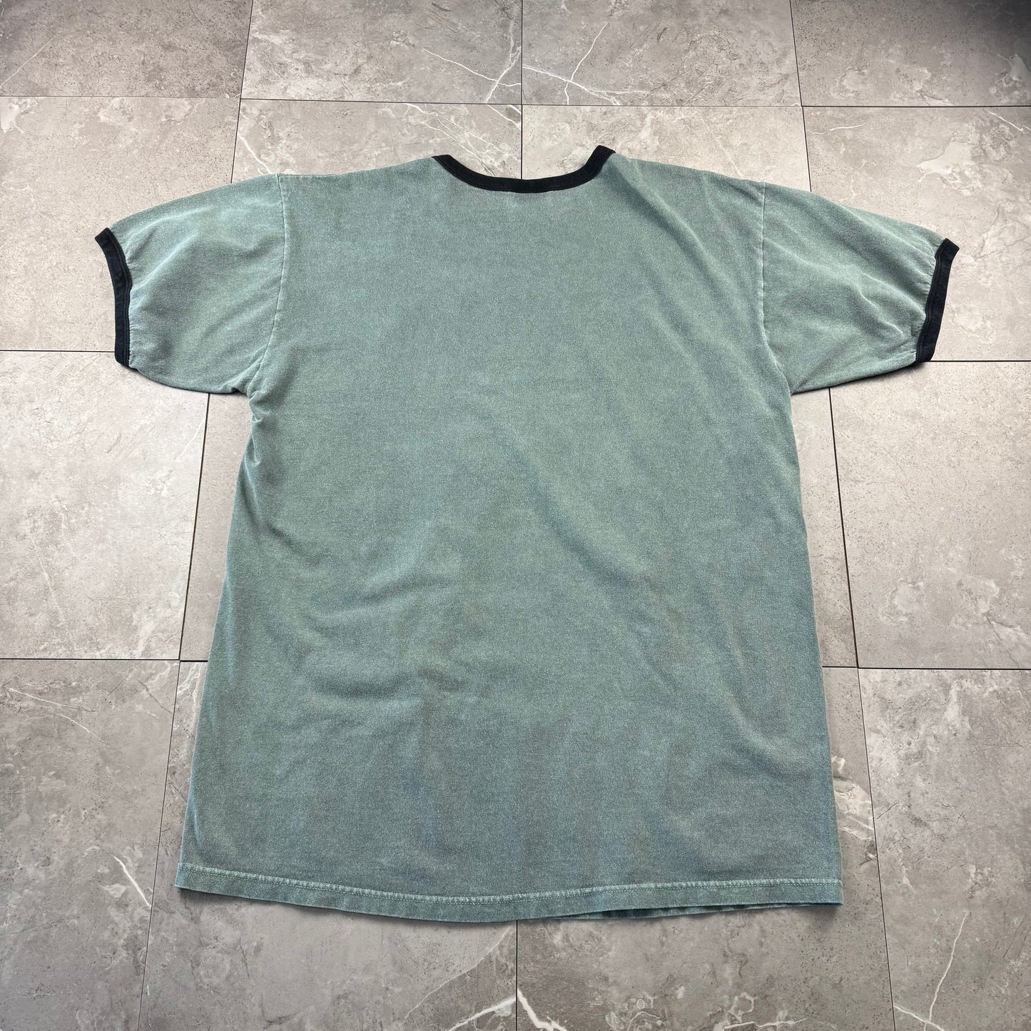 90s Authentic Pigment Clinton Presidential Center 42 Little Rock, Arkansas Faded Green Ringer T-Shirt