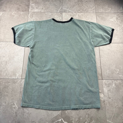 90s Authentic Pigment Clinton Presidential Center 42 Little Rock, Arkansas Faded Green Ringer T-Shirt