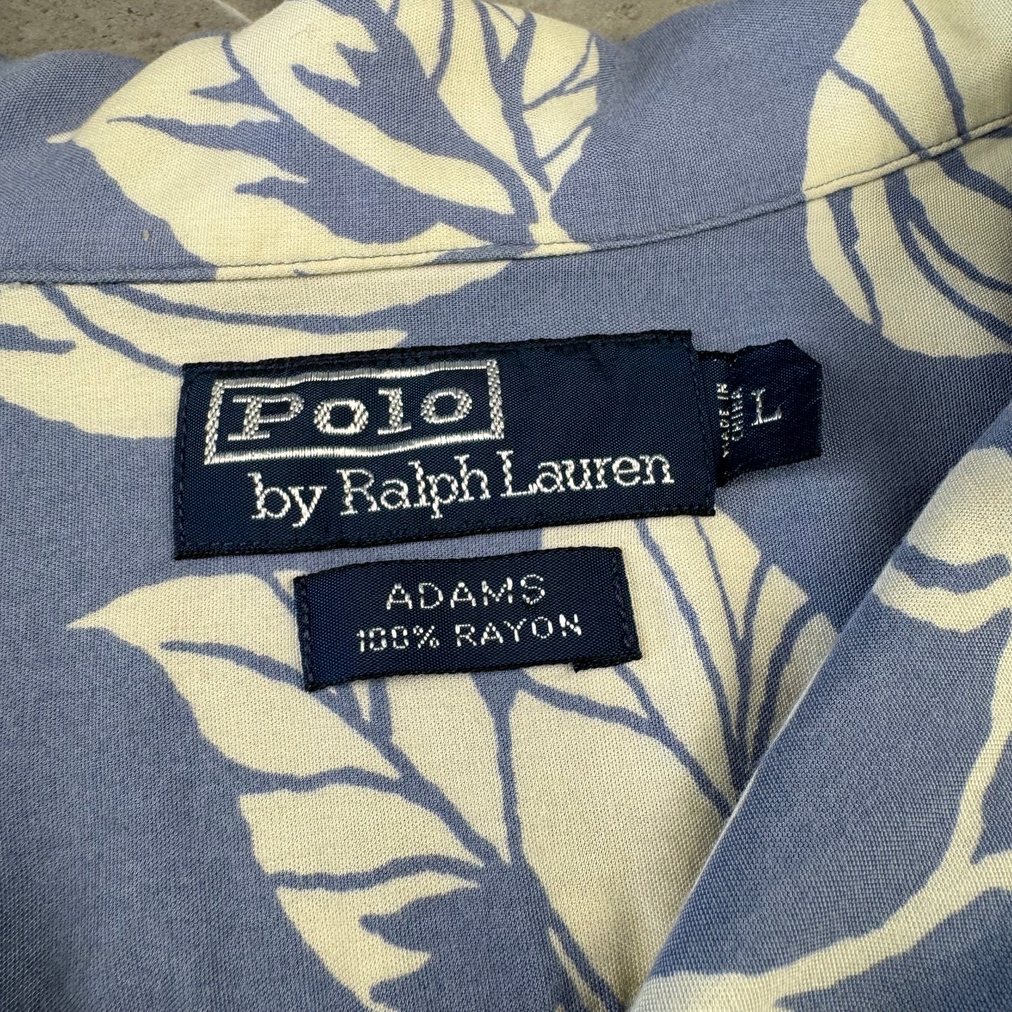 00s Polo by Ralph Lauren Adams Blue Rayon Open Collar Shirt L