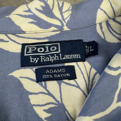 00s Polo by Ralph Lauren Adams Blue Rayon Open Collar Shirt L