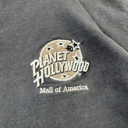 90s-00s Planet Hollywood Made in USA Faded Black Embroidered Logo T-Shirt