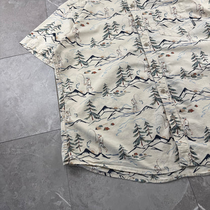 00s~ Eddie Bauer Classic Fit Fishing Graphic Short Sleeve Button Down Shirt