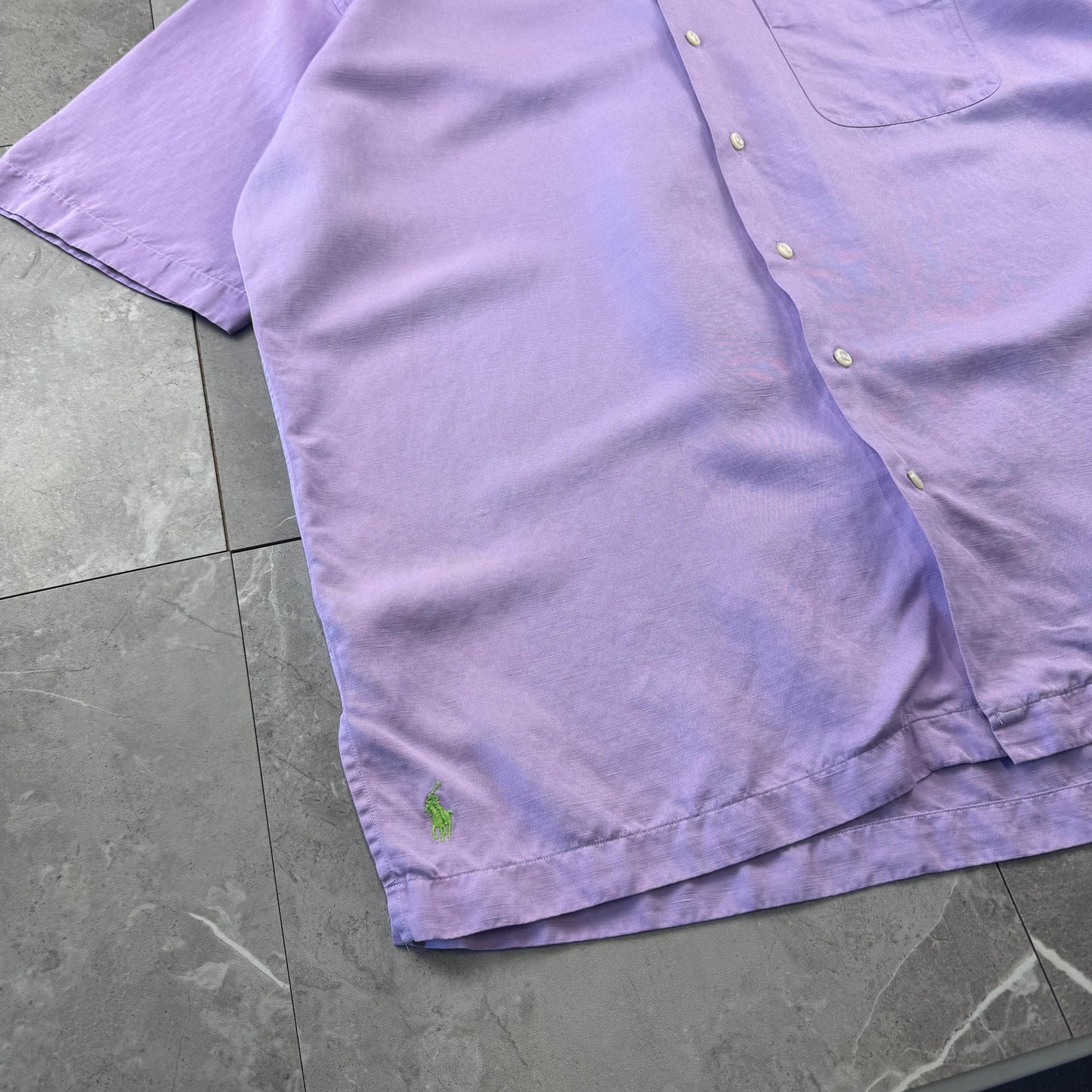 00s Polo by Ralph Lauren Caldwell Purple Silk x Linen Open Collar Shirt L