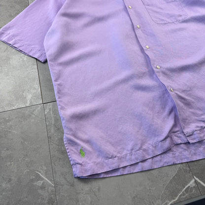 00s Polo by Ralph Lauren Caldwell Purple Silk x Linen Open Collar Shirt L