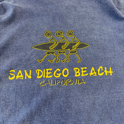 90s Delta San Diego Beach Made in USA Faded Blue Surf Graphic T-Shirt