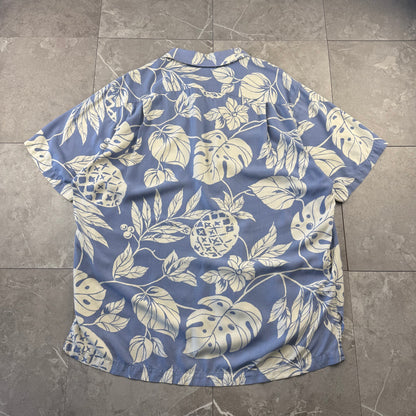 00s Polo by Ralph Lauren Adams Blue Rayon Open Collar Shirt L
