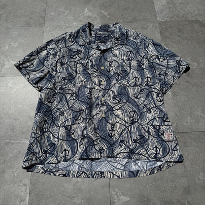 90s-00s Polo Sport Blue Anchor Graphic Seersucker Cotton Open Collar Shirt KiiChain Clothing