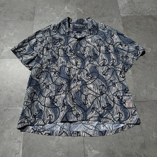 90s-00s Polo Sport Blue Anchor Graphic Seersucker Cotton Open Collar Shirt KiiChain Clothing