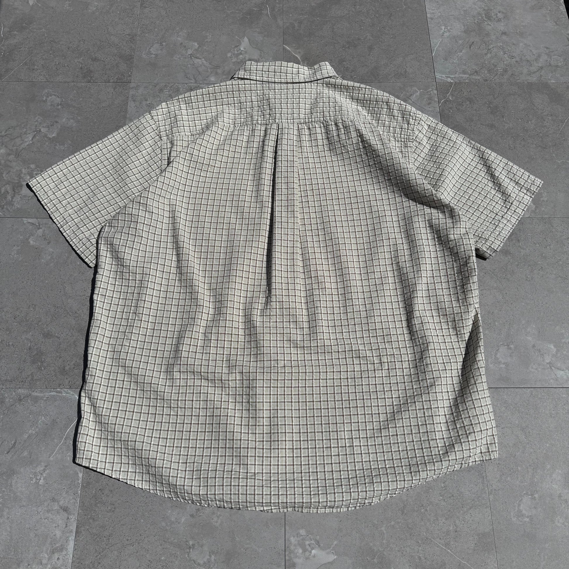 90s-00s John Ashford Cream Seersucker Checkered Cotton Short Sleeve Shirt KiiChain Clothing